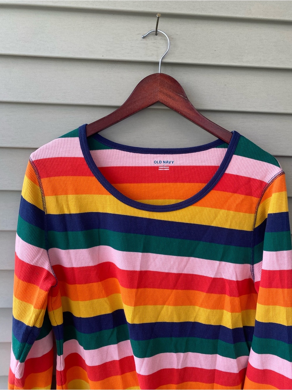 Old Navy Multicolor Rainbow Stripe Long Sleeve Waffle Knit Pajama Top - Picture 3 of 7